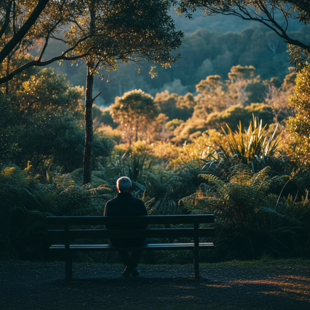 Anonymous older man relaxing outdoors in New Zealand bush - lifestyle